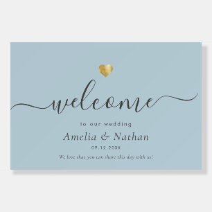 Minimalist Welcome Gold Heart Dusty Blue Wedding Foam Board