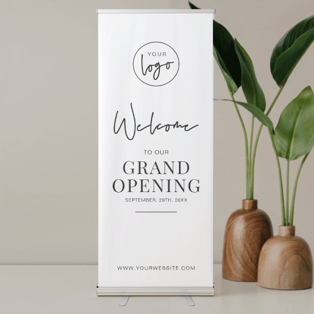Minimalist Welcome Grand Opening Business Event Retractable Banner (Simple, yet elegant, Grand Opening sign design, perfect to welcome your launch party guests)