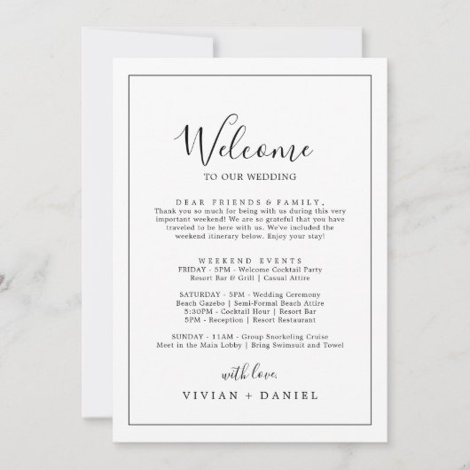 Minimalist Welcome Letter Itinerary & Map (Front)