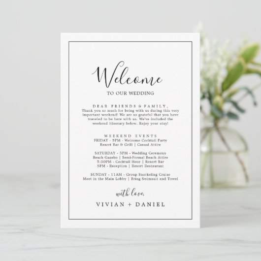 Minimalist Welcome Letter Itinerary & Map (Standing Front)