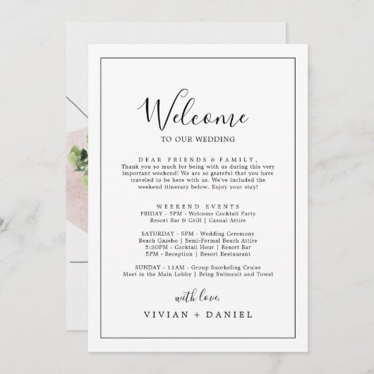 Minimalist Welcome Letter Itinerary & Map (Front/Back)