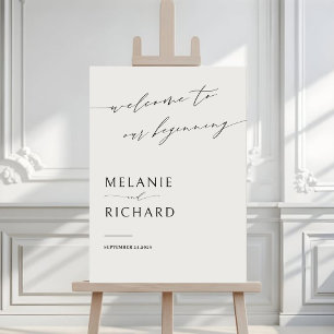 Minimalist Welcome To Our Beginning Wedding Sign
