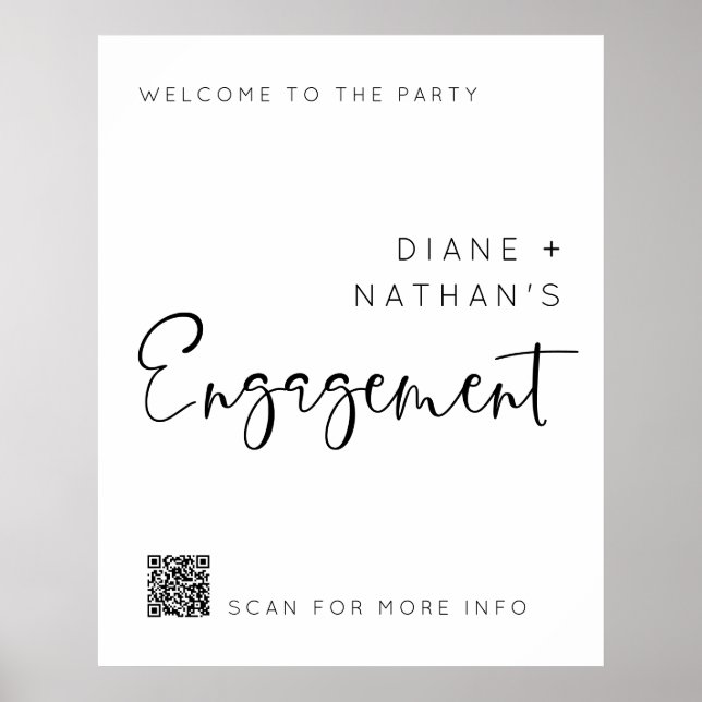 Minimalist Welcome to Our Engagement QR code Sign (Front)