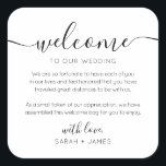 Minimalist Welcome To Our Wedding Welcome Bag Square Sticker<br><div class="desc">Welcome to our Wedding Label for Wedding Welcome Bag. Design features a minimalist style text layout. To make advanced changes,  please select "Click to customize further" option under Personalize this template.</div>