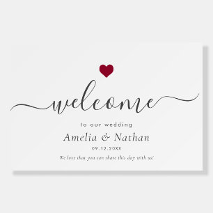 Minimalist Welcome Wedding Burgundy Red Heart Foam Board