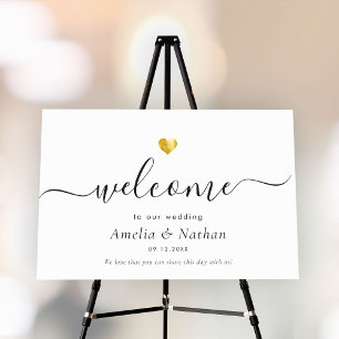 Minimalist Welcome Wedding Gold Heart Sign