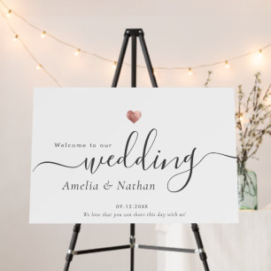 Minimalist Welcome Wedding Rose Gold Heart Sign