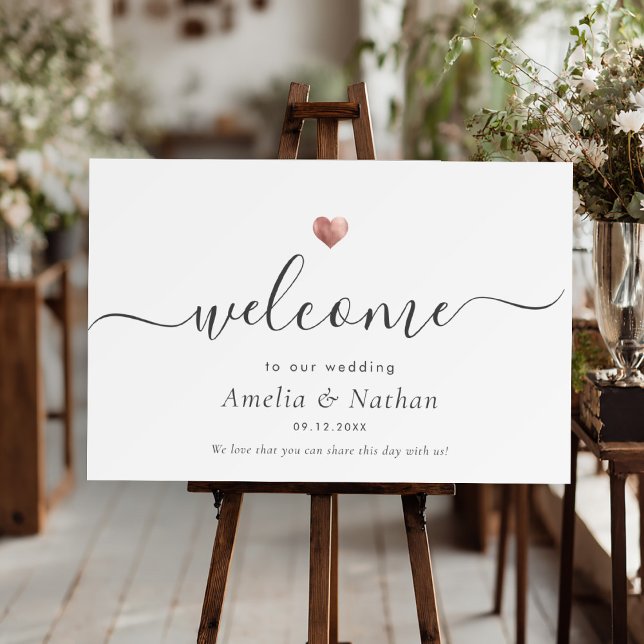 Minimalist Welcome Wedding Rose Gold Heart Sign (Creator Uploaded)