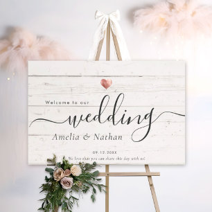 Minimalist Welcome Wedding Rose Gold Heart Sign