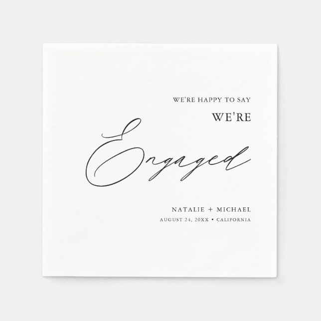 Minimalist We're Engaged Custom Engagement Party Napkins (Front)