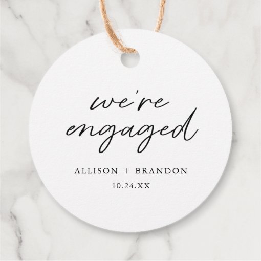 Engaged Tag Minimalist We're Engaged Engagement Party Decor Favor Tags | Zazzle