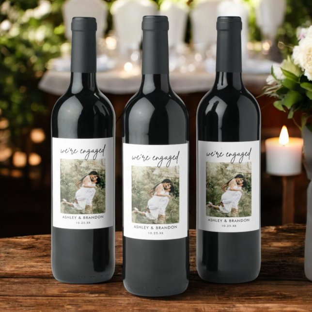 Minimalist We're Engaged Engagement Party Favors Wine Label (Creator Uploaded)