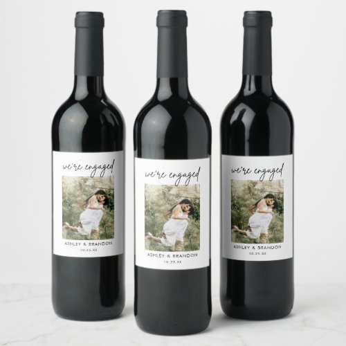 Minimalist Were Engaged Engagement Party Favors Wine Label