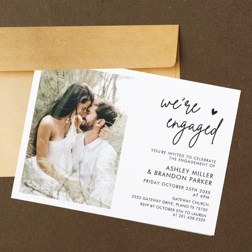 Minimalist We're Engaged Photo Engagement Party In Invitation