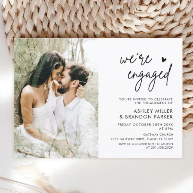 Minimalist We're Engaged Photo Engagement Party Invitation 