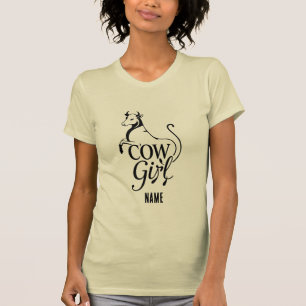 Minimalist Western Line Art Farm Girl Design T-Shirt