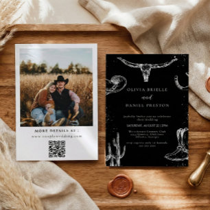 Minimalist Western Rustic Photo Qr Code Wedding Invitation