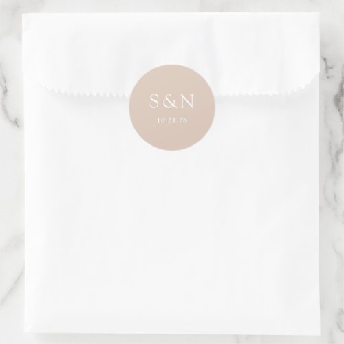 Minimalist Western Wedding | Latte Beige Classic Round Sticker