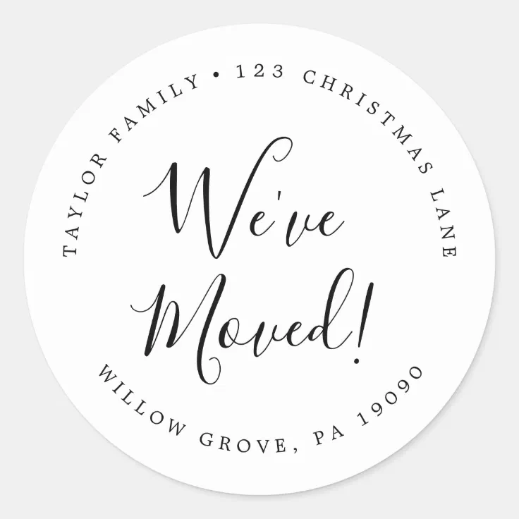 Minimalist We've Moved Circular Return Address Classic Round Sticker |  Zazzle