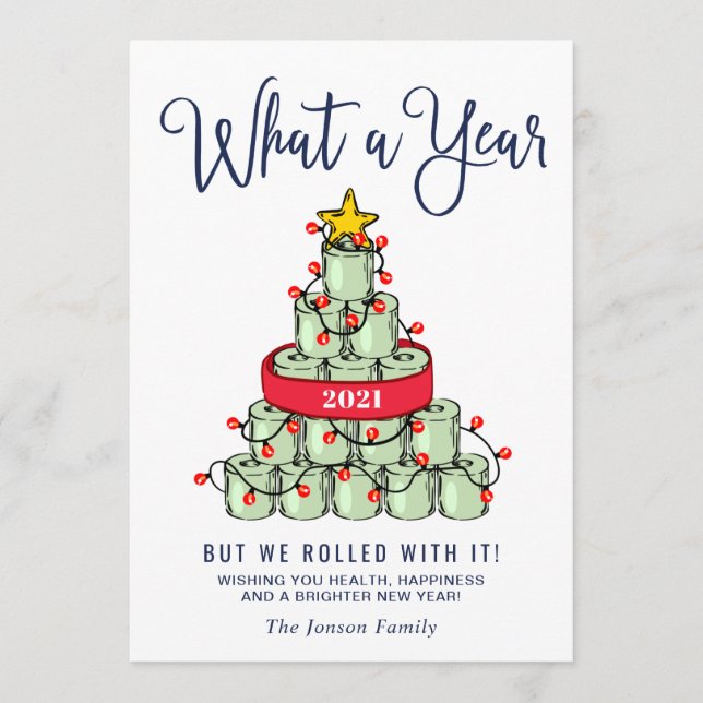 Minimalist What a Year Christmas Greeting Holiday Card (Front)