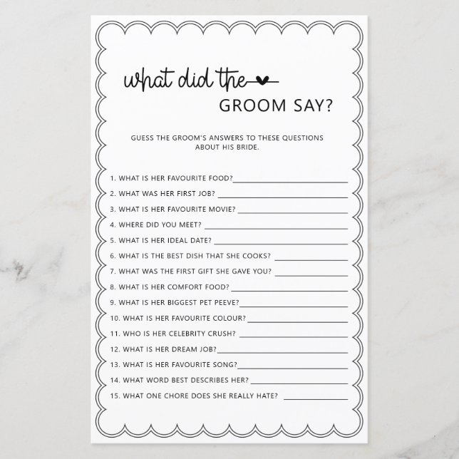 Minimalist what did the groom say bridal shower (Front)