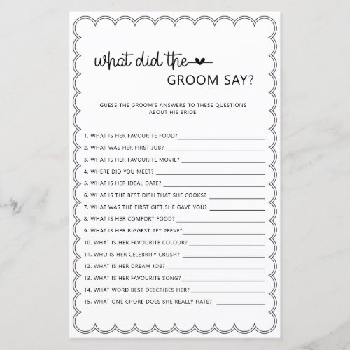 Minimalist what did the groom say bridal shower