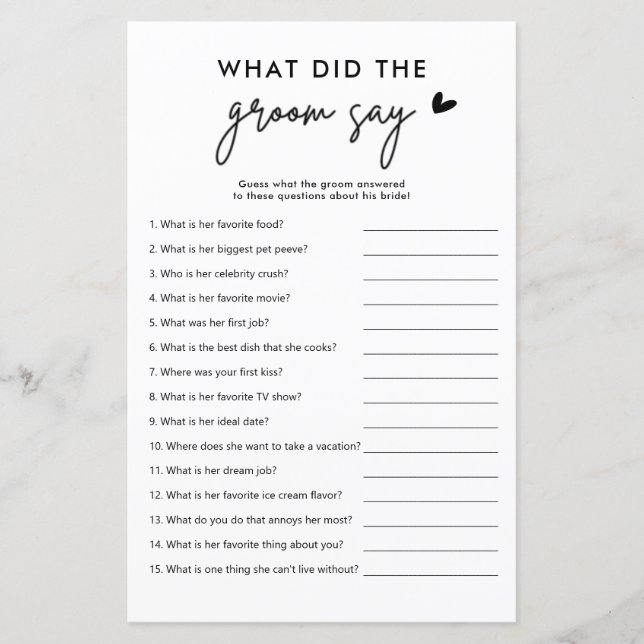 Minimalist What Did The Groom Say Game Cards (Front)