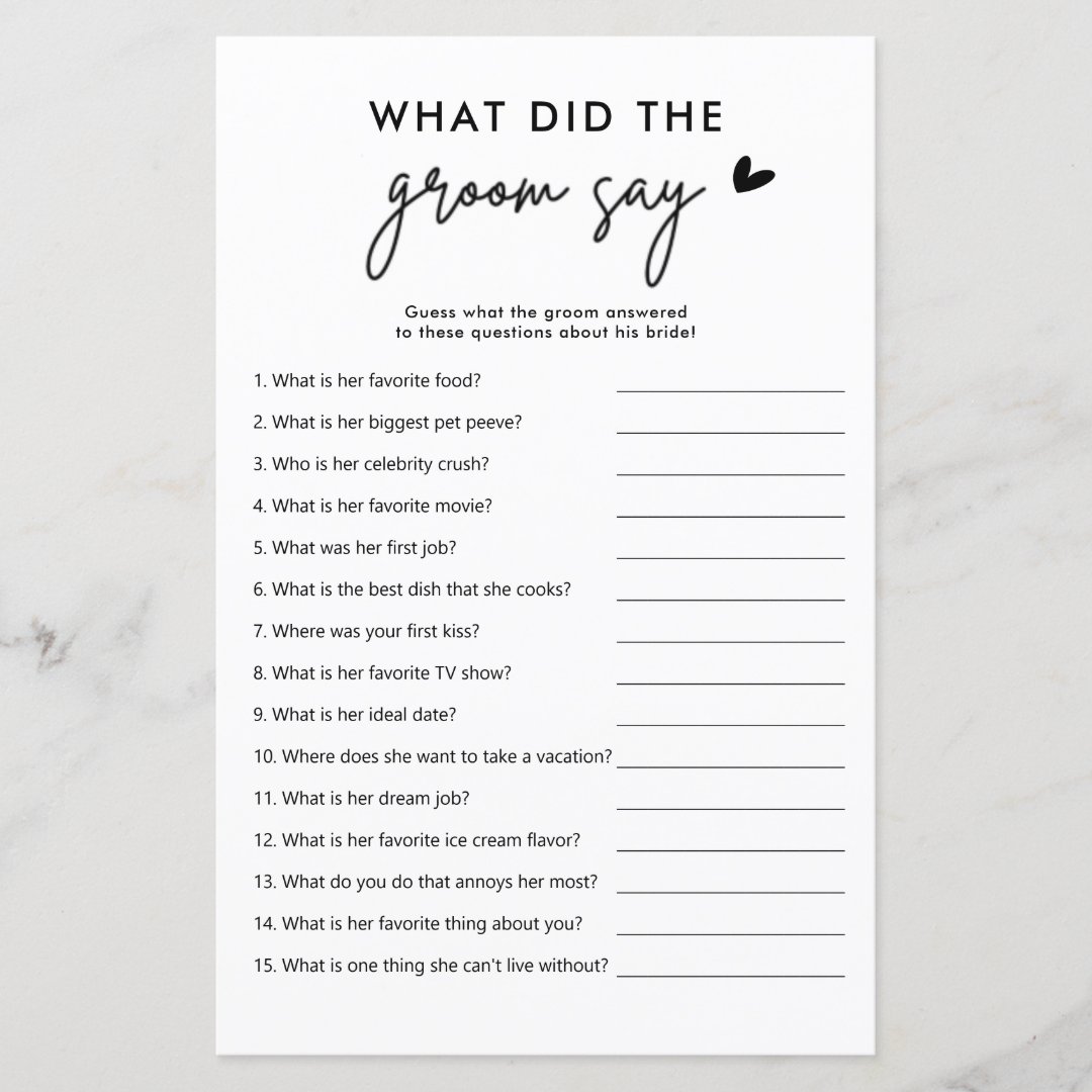 Minimalist What Did The Groom Say Game Cards | Zazzle