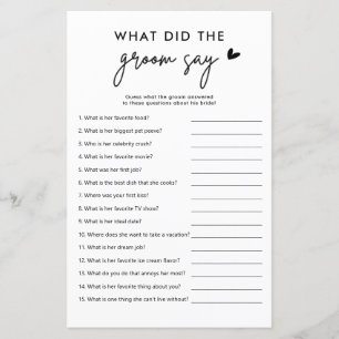 Minimalist What Did The Groom Say Game Cards