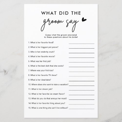 Minimalist What Did The Groom Say Game Cards