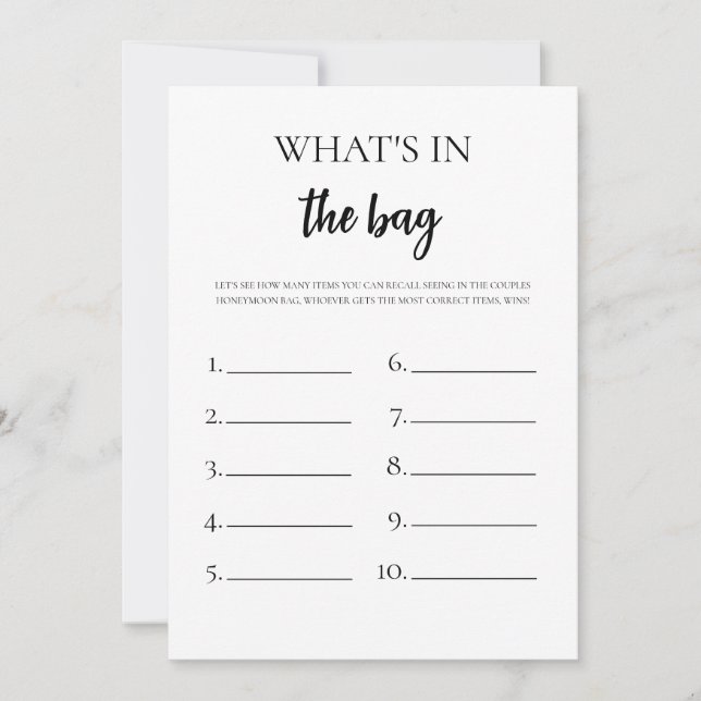 Minimalist What's In Your Bag Bridal Shower Card (Front)