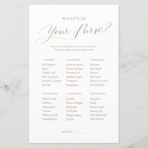 Minimalist Whats in Your Purse Baby Shower Game