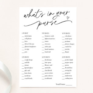 Minimalist What's in Your Purse Bridal Game Card
