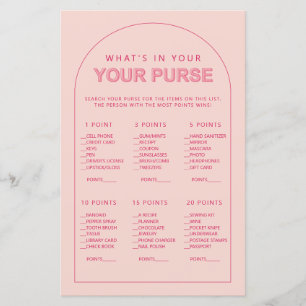 Minimalist what's in your purse bridal shower game