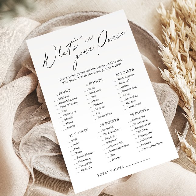 Minimalist what's in your purse bridal shower game (Minimalist what's in your purse bridal shower game)