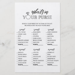 Minimalist what&#39;s in your purse bridal shower game flyer