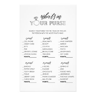 Minimalist what's in your purse bridal shower game flyer