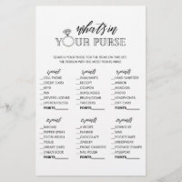 Minimalist what's in your purse bridal shower game