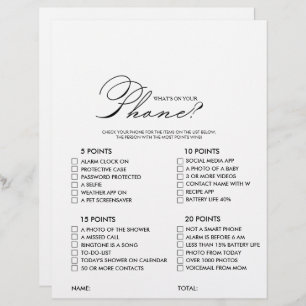 Minimalist What's on your Phone Bridal Shower Game