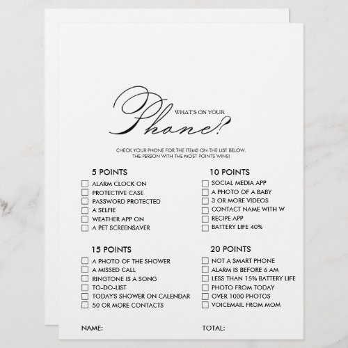 Minimalist Whats on your Phone Bridal Shower Game