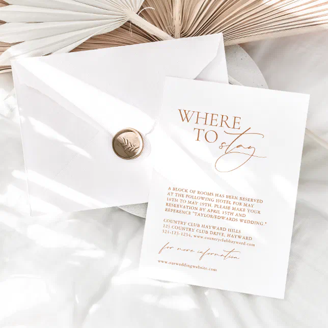 Minimalist "Where to Stay" Wedding Enclosure Card Zazzle