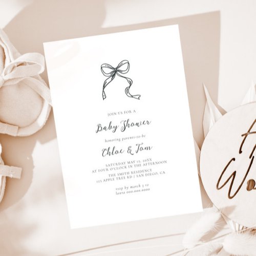 Minimalist Whimsical Bow Baby Shower Invitation