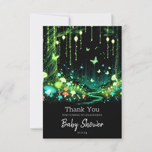 Minimalist Whimsical Enchanted Forest Baby Shower Thank You Card (Front)