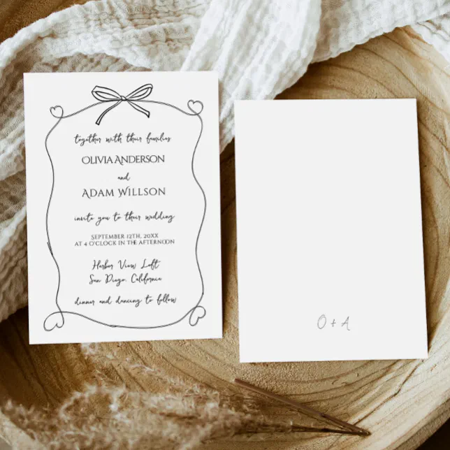 Minimalist Whimsical Quirky Hand Drawn Bow Wedding Invitation | Zazzle