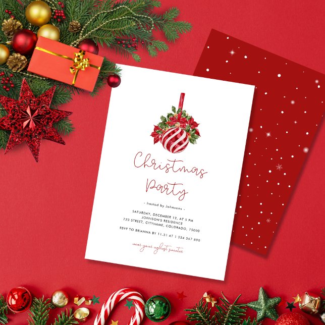 Minimalist Whimsical Script Bauble Christmas Party Invitation (Creator Uploaded)