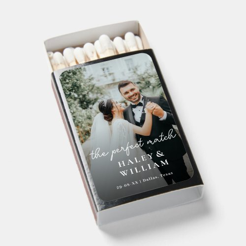 Minimalist Whimsical Script Custom Photo Wedding Matchboxes