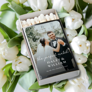 Minimalist Whimsical Script Custom Photo Wedding Matchboxes