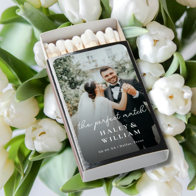Minimalist Whimsical Script Custom Photo Wedding Matchboxes (Creator Uploaded)