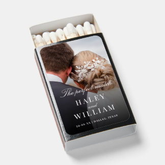 Minimalist Whimsical Script Photo Wedding Favor Matchboxes