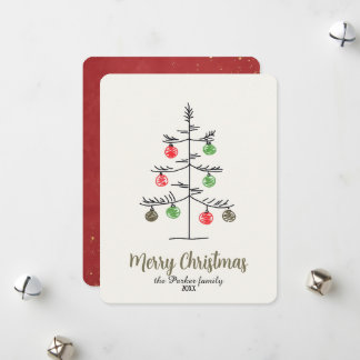 Minimalist Whimsical Sketch Christmas Tree Holiday Card